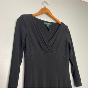 NEW Lauren Ralph Lauren Black Vneck Long Sleeve chic flare Dress size 6